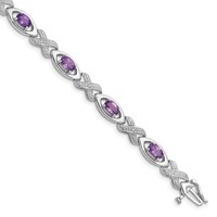 Sterling Silver Rhodium-plated Diamond & Amethyst Bracelet view 1