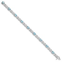 Sterling Silver Rhodium-plated Diamond & Light Swiss Blue Topaz Bracelet view 2