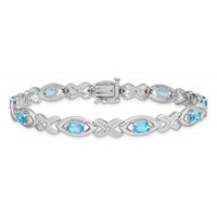 Sterling Silver Rhodium-plated Diamond & Light Swiss Blue Topaz Bracelet view 3