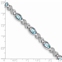 Sterling Silver Rhodium-plated Diamond & Light Swiss Blue Topaz Bracelet view 4