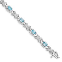 Sterling Silver Rhodium-plated Diamond & Light Swiss Blue Topaz Bracelet view 1