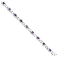 Sterling Silver Rhodium-plated Diamond & Amethyst Bracelet view 2