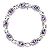 Sterling Silver Rhodium-plated Diamond & Amethyst Bracelet view 4