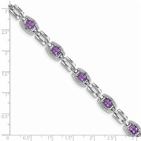 Sterling Silver Rhodium-plated Diamond & Amethyst Bracelet view 3