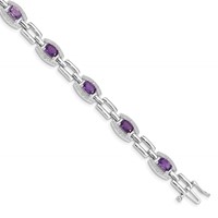 Sterling Silver Rhodium-plated Diamond & Amethyst Bracelet view 1