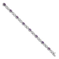 Sterling Silver Rhodium-plated Diamond & Amethyst Bracelet view 2