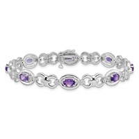 Sterling Silver Rhodium-plated Diamond & Amethyst Bracelet view 4