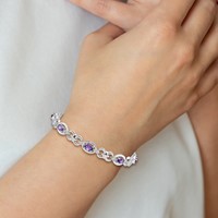 Sterling Silver Rhodium-plated Diamond & Amethyst Bracelet view 5