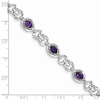 Sterling Silver Rhodium-plated Diamond & Amethyst Bracelet view 3