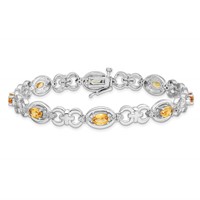 Sterling Silver Rhodium-plated Diamond & Citrine Bracelet view 4