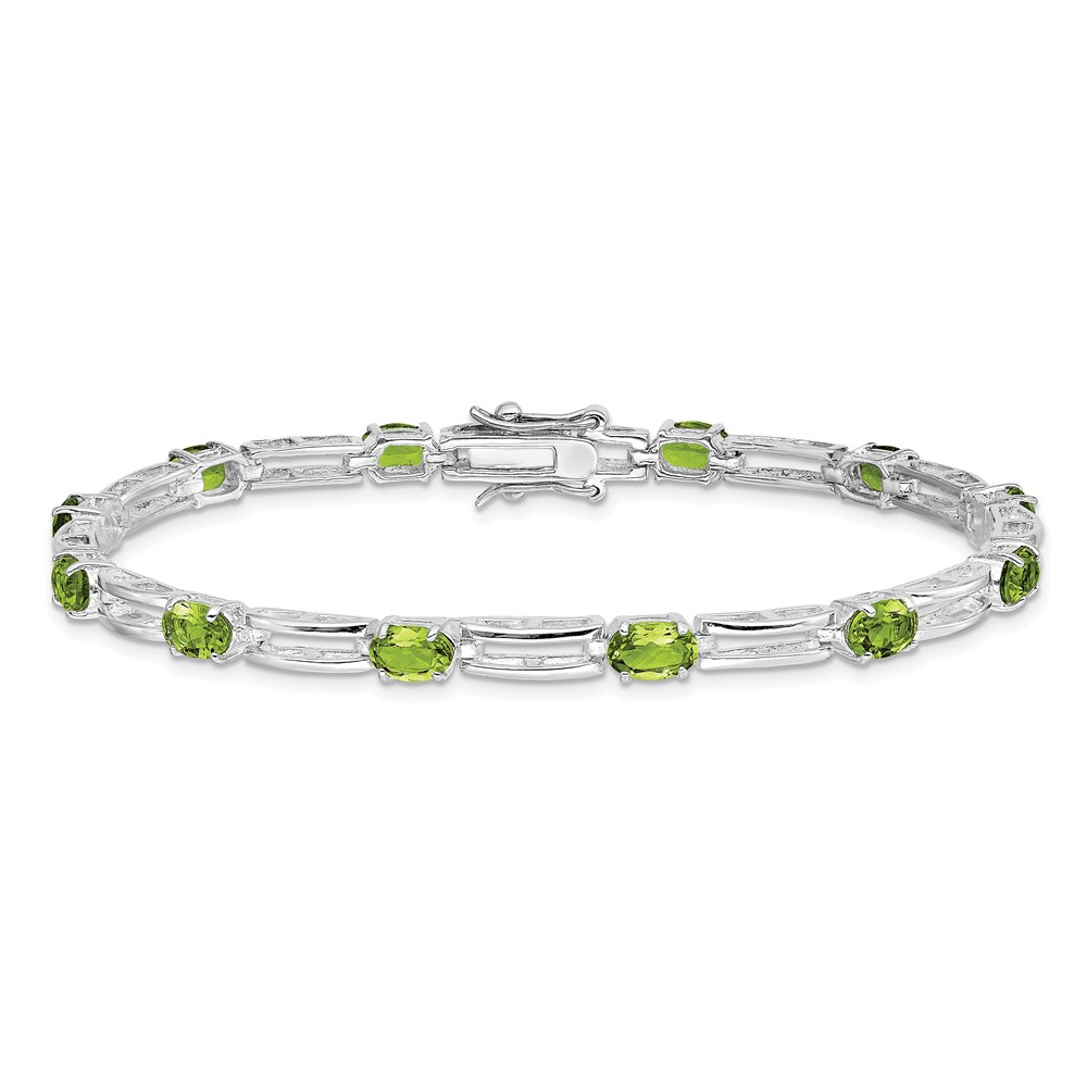 Sterling Silver Rhodium-plated Peridot Bracelet (QX823PE)