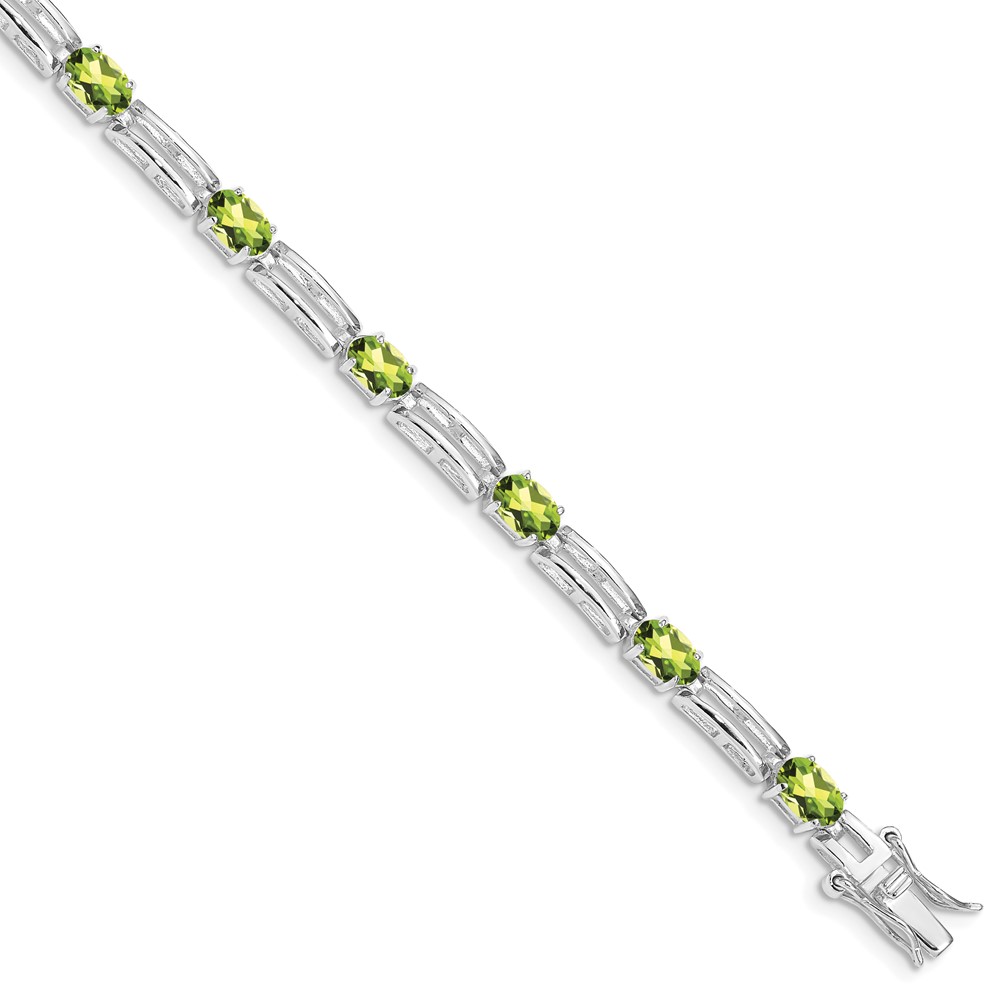 Sterling Silver Rhodium-plated Peridot Bracelet (QX823PE)