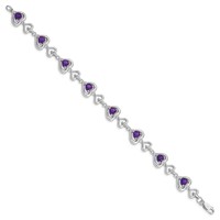 Sterling Silver Rhodium-plated Diamond & Heart Link Amethyst Bracelet view 2