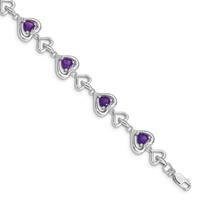 Sterling Silver Rhodium-plated Diamond & Heart Link Amethyst Bracelet view 1