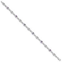 Sterling Silver Rhodium-plated Amethyst Diamond Bracelet view 2