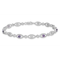 Sterling Silver Rhodium-plated Amethyst Diamond Bracelet view 4