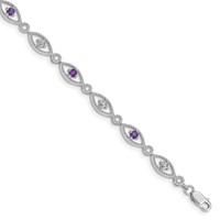 Sterling Silver Rhodium-plated Amethyst Diamond Bracelet view 1