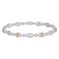 Sterling Silver Rhodium-plated Citrine Diamond Bracelet view 4