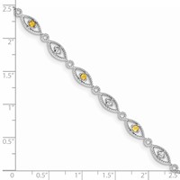 Sterling Silver Rhodium-plated Citrine Diamond Bracelet view 3