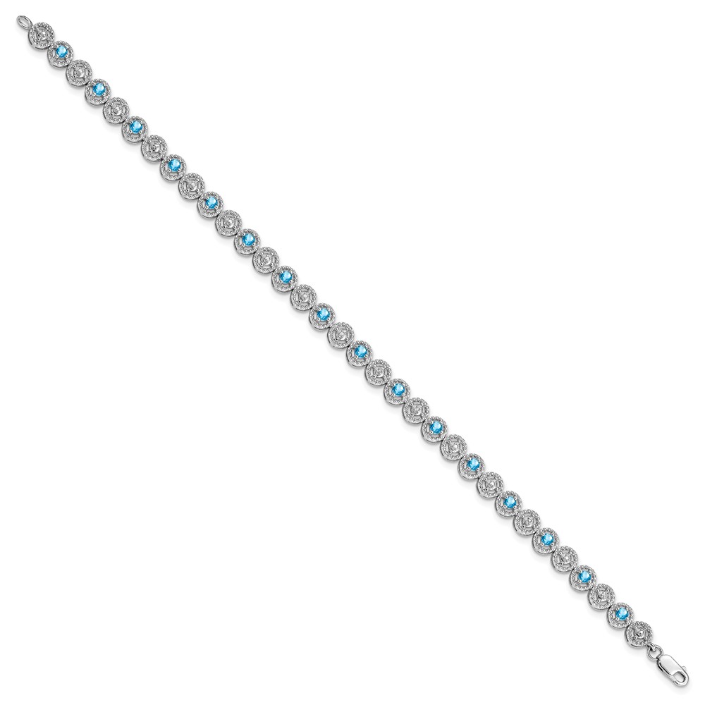 Sterling Silver Rhodium-plated Blue Topaz Diamond Bracelet (QX829BT)