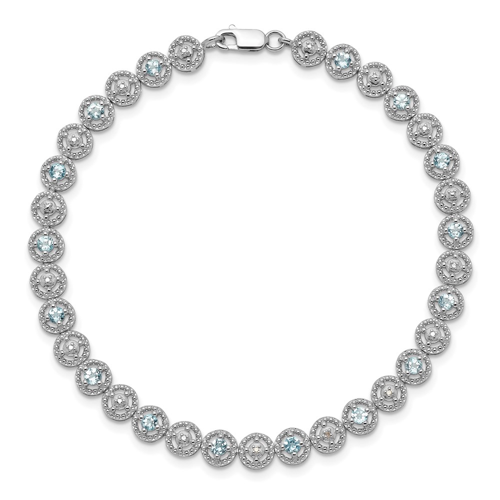 Sterling Silver Rhodium-plated Blue Topaz Diamond Bracelet (QX829BT)