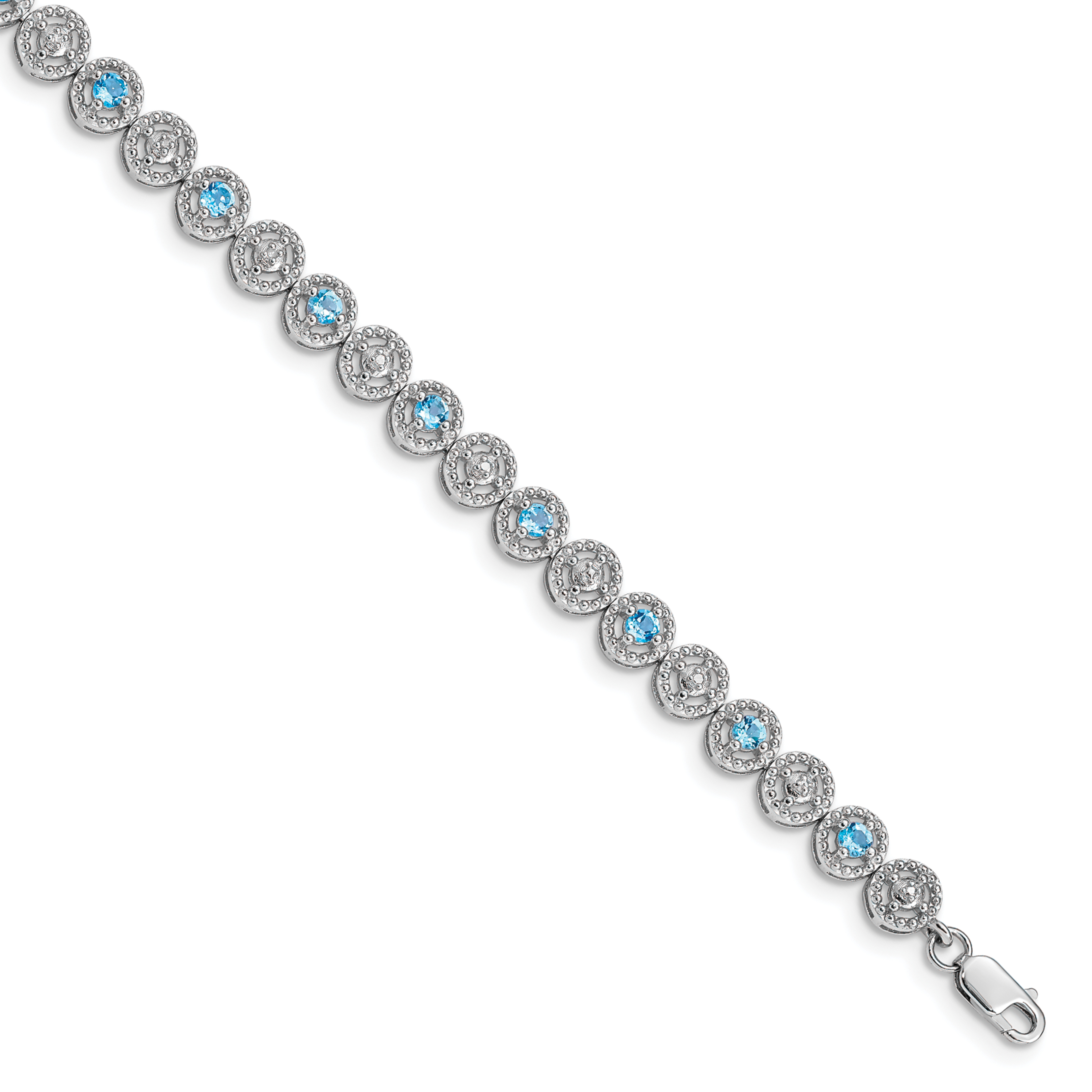 Sterling Silver Rhodium-plated Blue Topaz Diamond Bracelet (QX829BT)