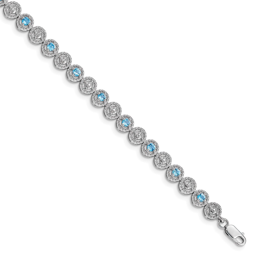 Sterling Silver Rhodium-plated Blue Topaz Diamond Bracelet (QX829BT)