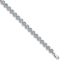 Sterling Silver Rhodium-plated Blue Topaz Diamond Bracelet view 1