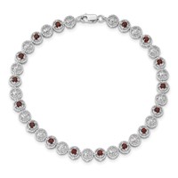 Sterling Silver Rhodium-plated Garnet Diamond Bracelet view 4