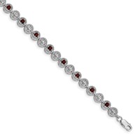 Sterling Silver Rhodium-plated Garnet Diamond Bracelet view 1