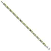 Sterling Silver Rhodium-plated Peridot and Diamond Bracelet view 2