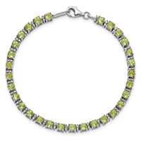 Sterling Silver Rhodium-plated Peridot and Diamond Bracelet view 5