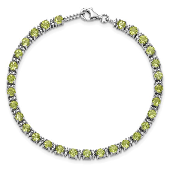 Sterling Silver Rhodium-plated Peridot and Diamond Bracelet