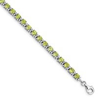 Sterling Silver Rhodium-plated Peridot and Diamond Bracelet view 1
