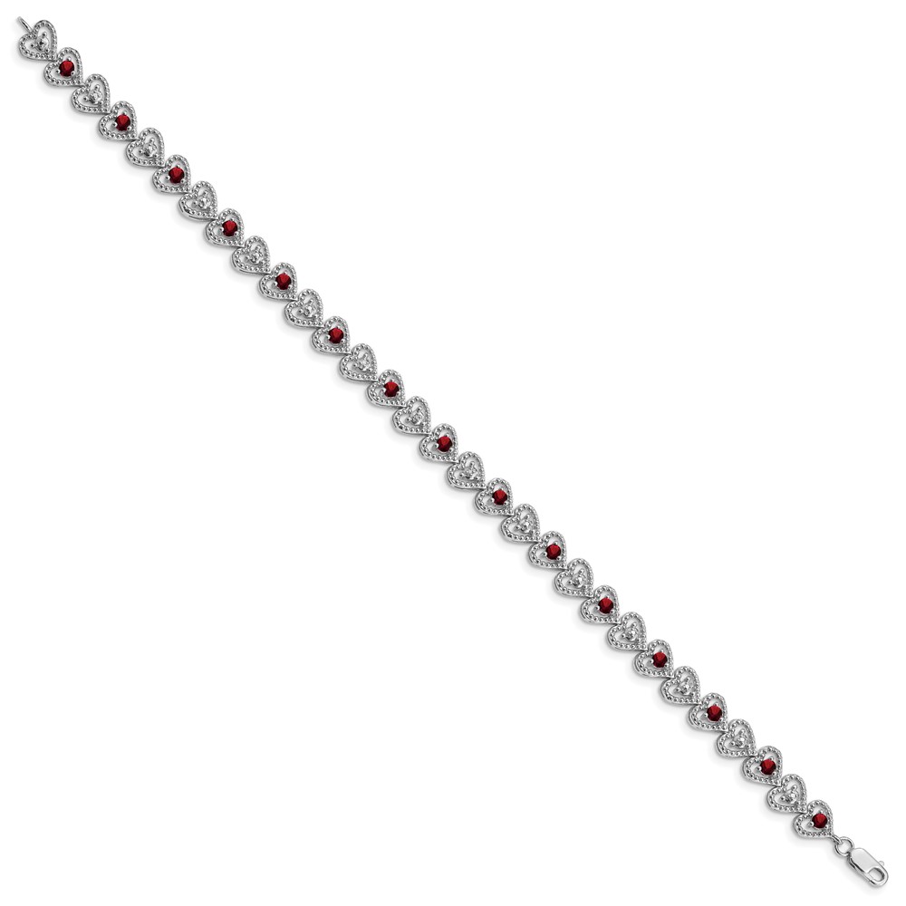 Sterling Silver Rhodium-plated Garnet Diamond Bracelet (QX832GA)