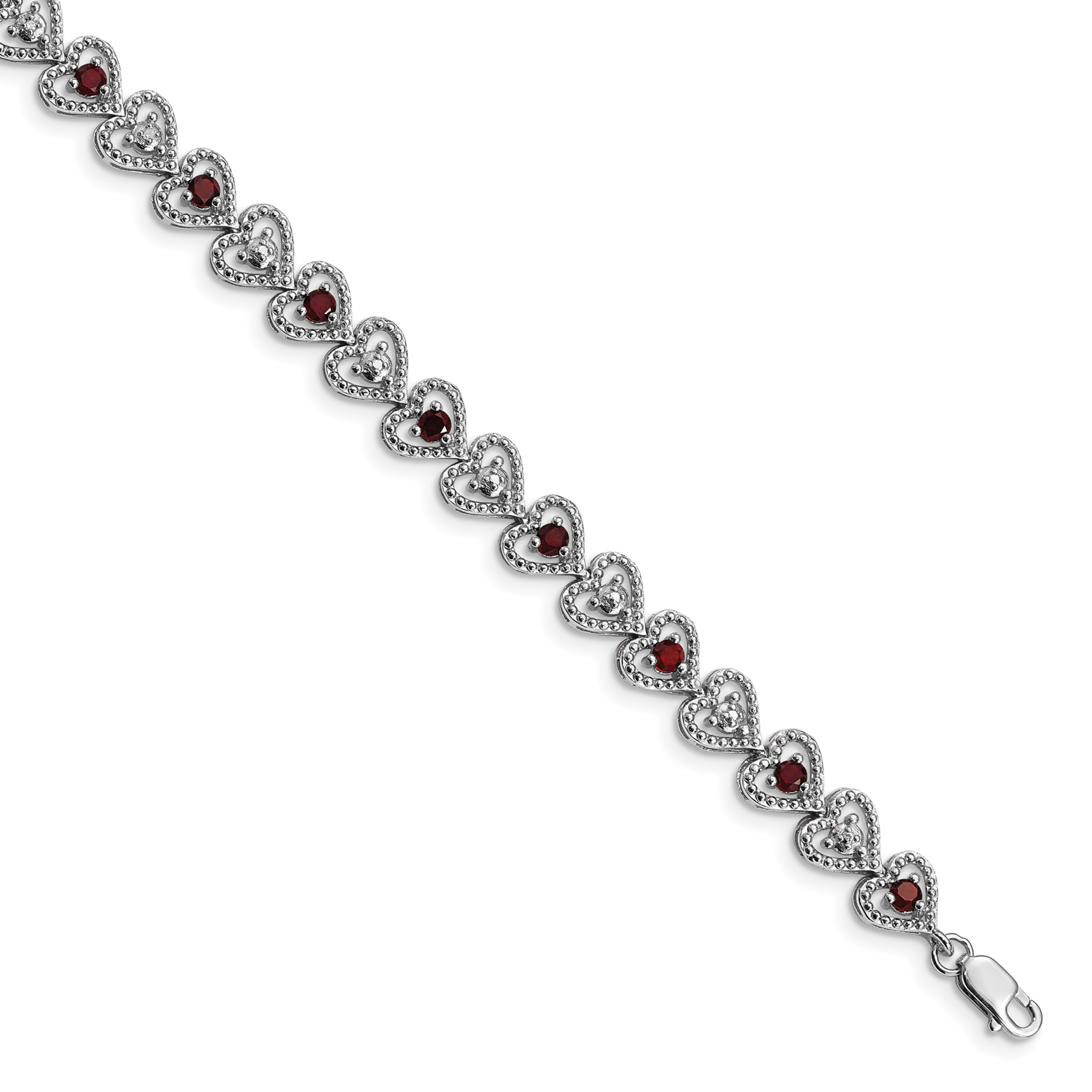 Sterling Silver Rhodium-plated Garnet Diamond Bracelet (QX832GA)