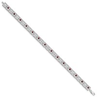 Sterling Silver Rhodium-plated Garnet Diamond Bracelet view 2