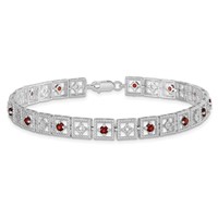 Sterling Silver Rhodium-plated Garnet Diamond Bracelet view 4