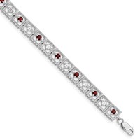 Sterling Silver Rhodium-plated Garnet Diamond Bracelet view 1