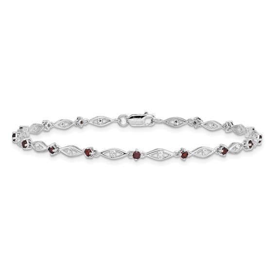 Sterling Silver Rhodium-plated Garnet Diamond Bracelet