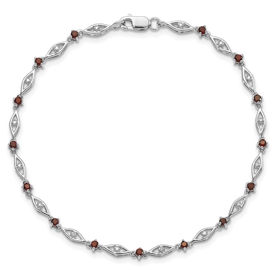 Sterling Silver Rhodium-plated Garnet Diamond Bracelet