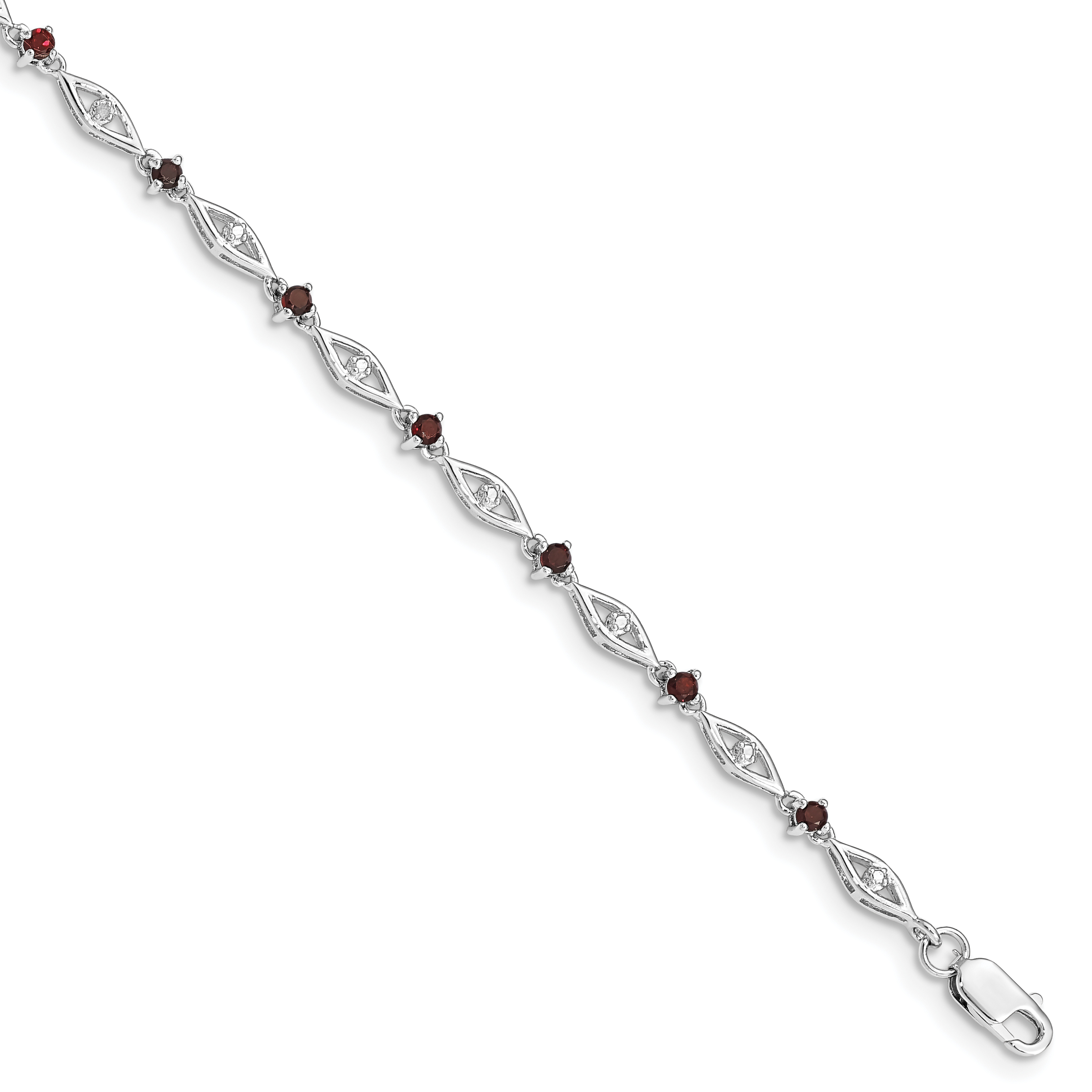 Sterling Silver Rhodium-plated Garnet Diamond Bracelet (QX834GA)