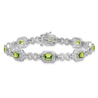 Sterling Silver Rhodium-plated Diamond & Peridot Bracelet view 3