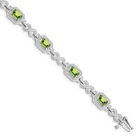 Sterling Silver Rhodium-plated Diamond & Peridot Bracelet view 1