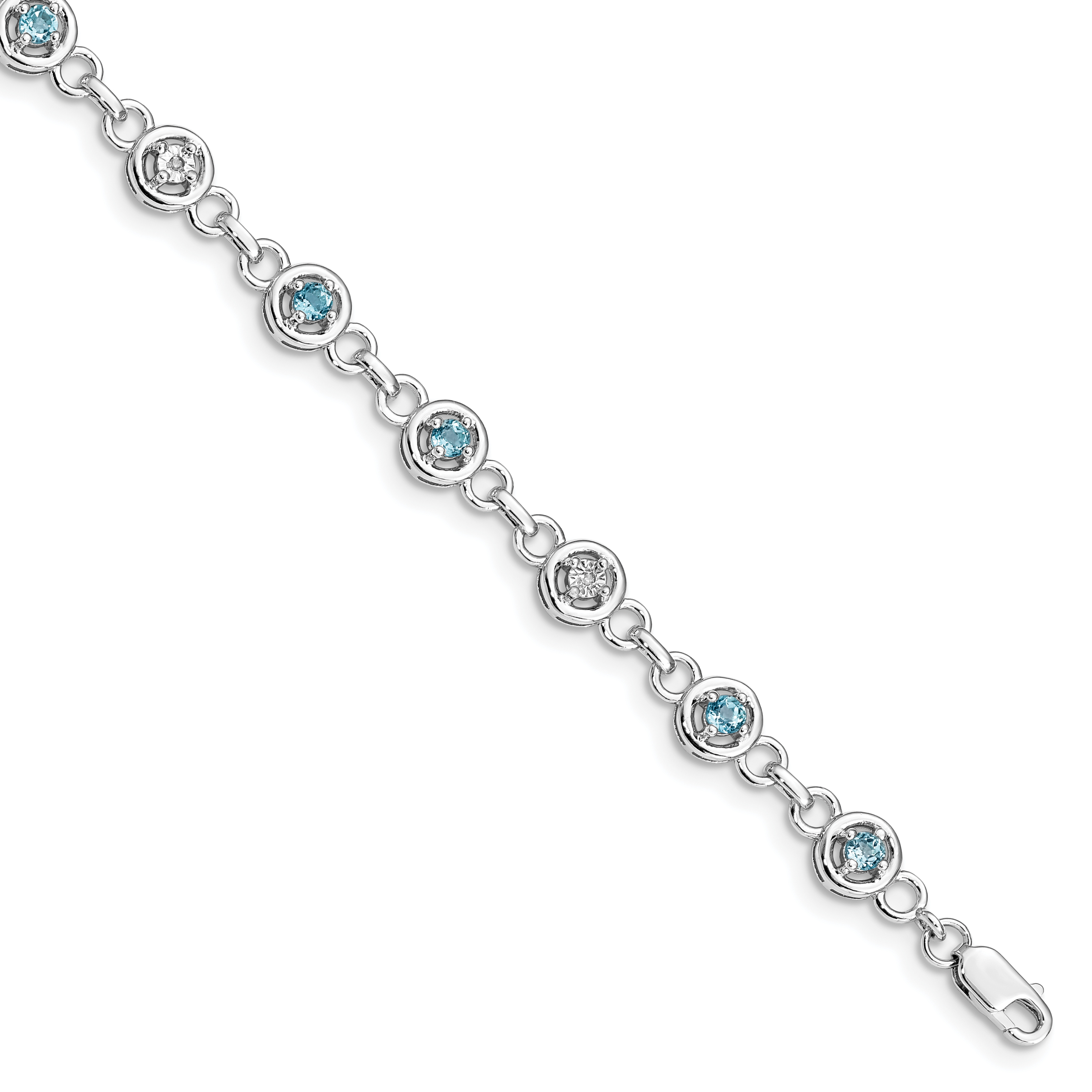 Sterling Silver Rhodium-plated Blue Topaz & Diamond Bracelet (QX846BT)