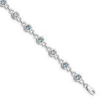 Sterling Silver Rhodium-plated Blue Topaz & Diamond Bracelet view 1