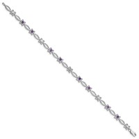 Sterling Silver Rhodium-plated Amethyst & Diamond Bracelet view 2