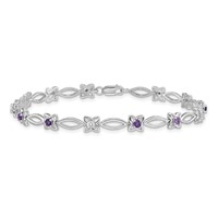 Sterling Silver Rhodium-plated Amethyst & Diamond Bracelet view 3