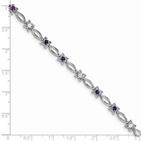 Sterling Silver Rhodium-plated Amethyst & Diamond Bracelet view 4