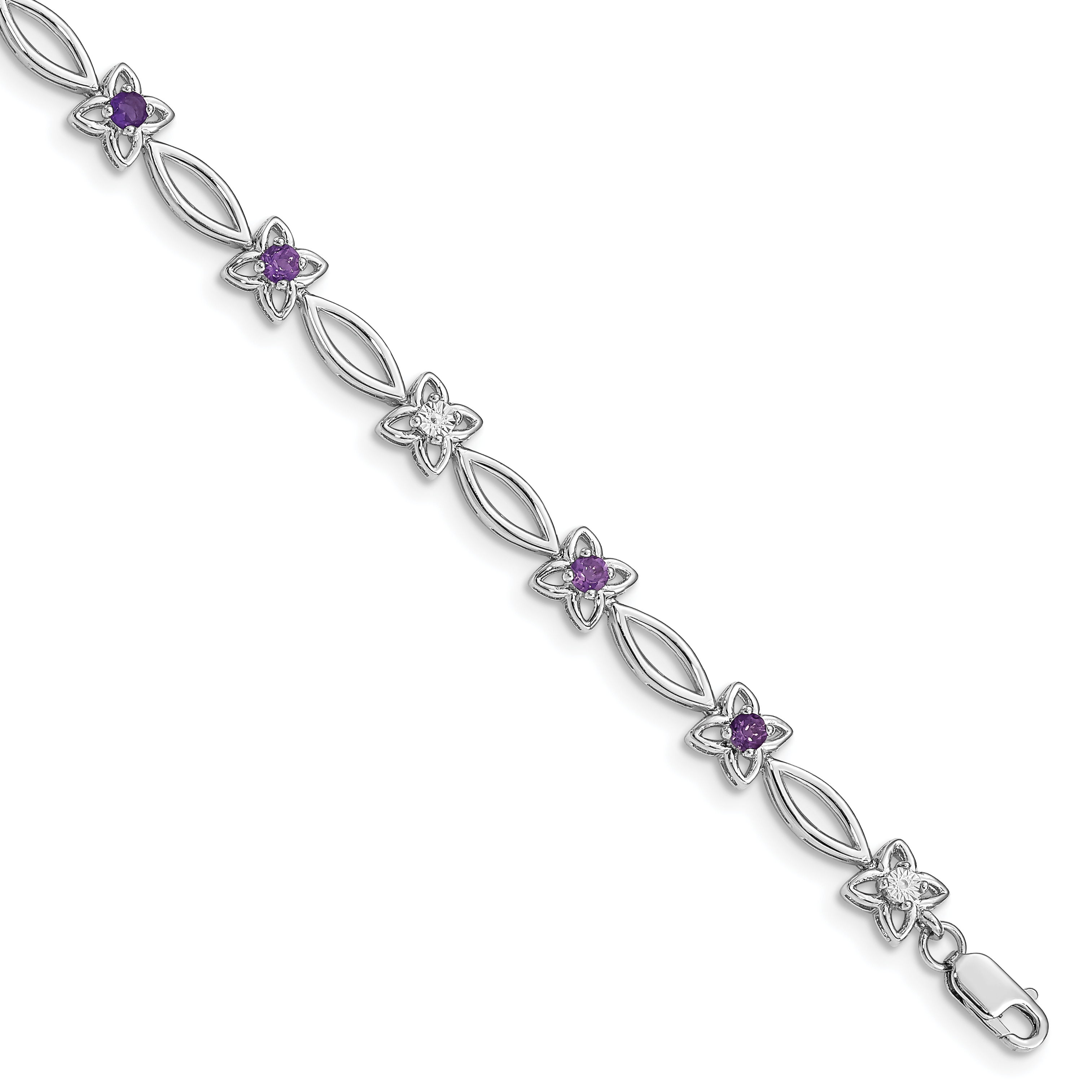 Sterling Silver Rhodium-plated Amethyst & Diamond Bracelet (QX847AM)